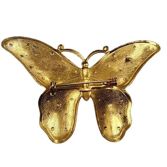 Vintage 60s-70s Textured Dotted Butterfly Brooch Pin Gold Tone - Picture 2 of 2